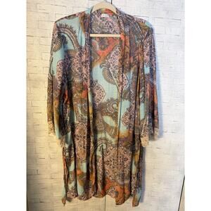 Spence women’s cardigan Patwork print lace bohemian hippie coastal grandma ￼